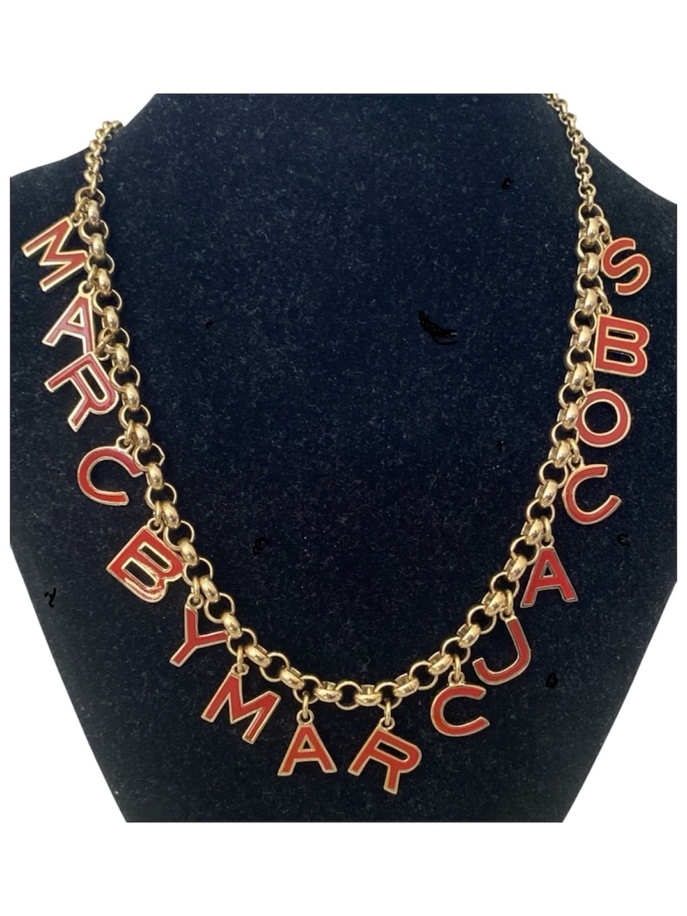 MBMJ Marc by Marc Jacobs Spell Out Logo Letter Charm Necklace Red Gold